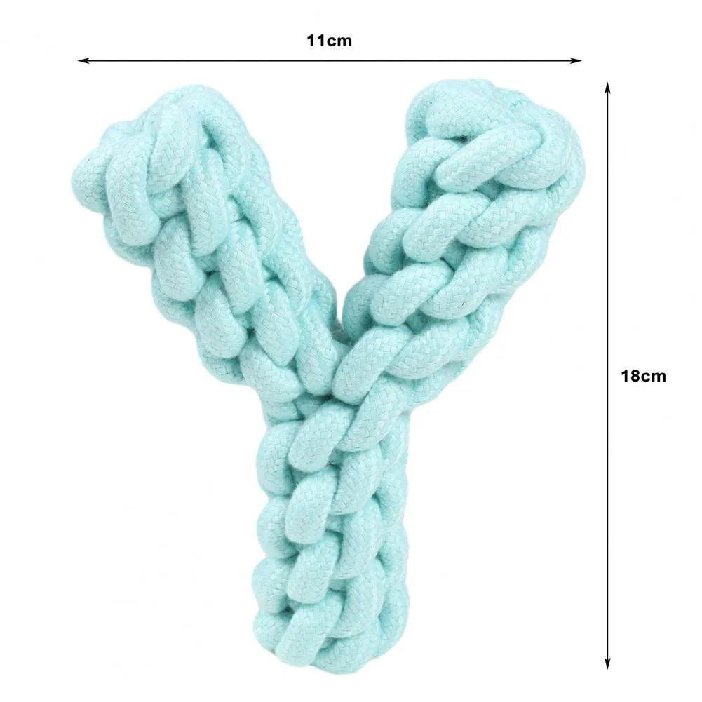 Blue Y-shaped cotton rope dog toy for large breeds measuring 18cm long