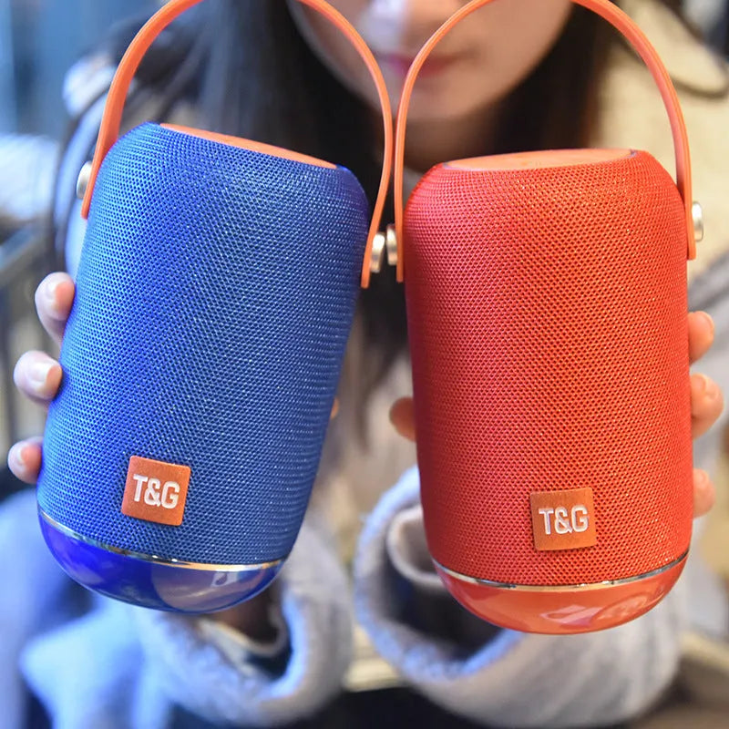 TG107 fabric Bluetooth portable speaker in blue colour with front relief spinning wheel design