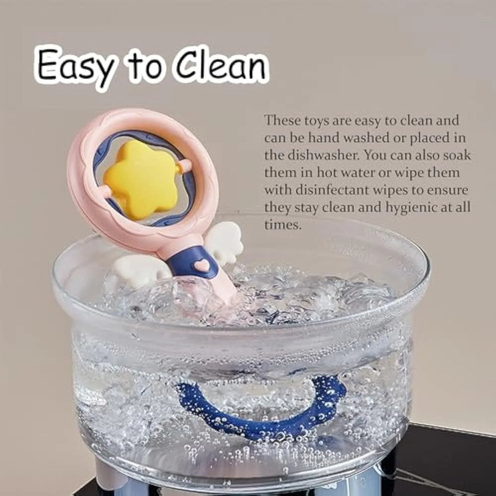 Set of four durable interactive dog toys including chew-resistant squeaky toys and dental cleaning toys for large breed dogs