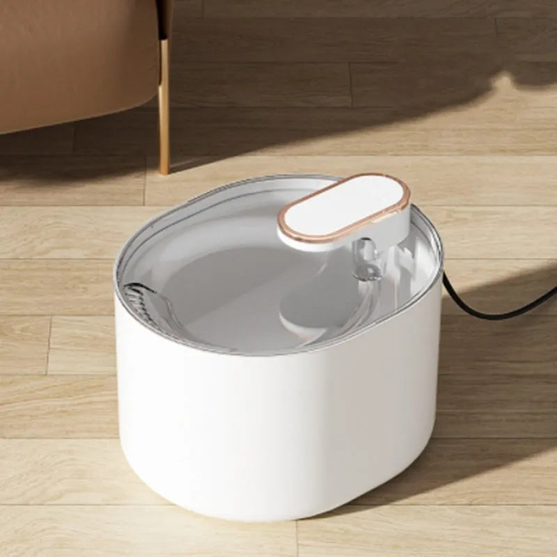 Automatic pet water fountain with USB cable, showing detachable bowl, pump, and filter in Berlin Blue colour.