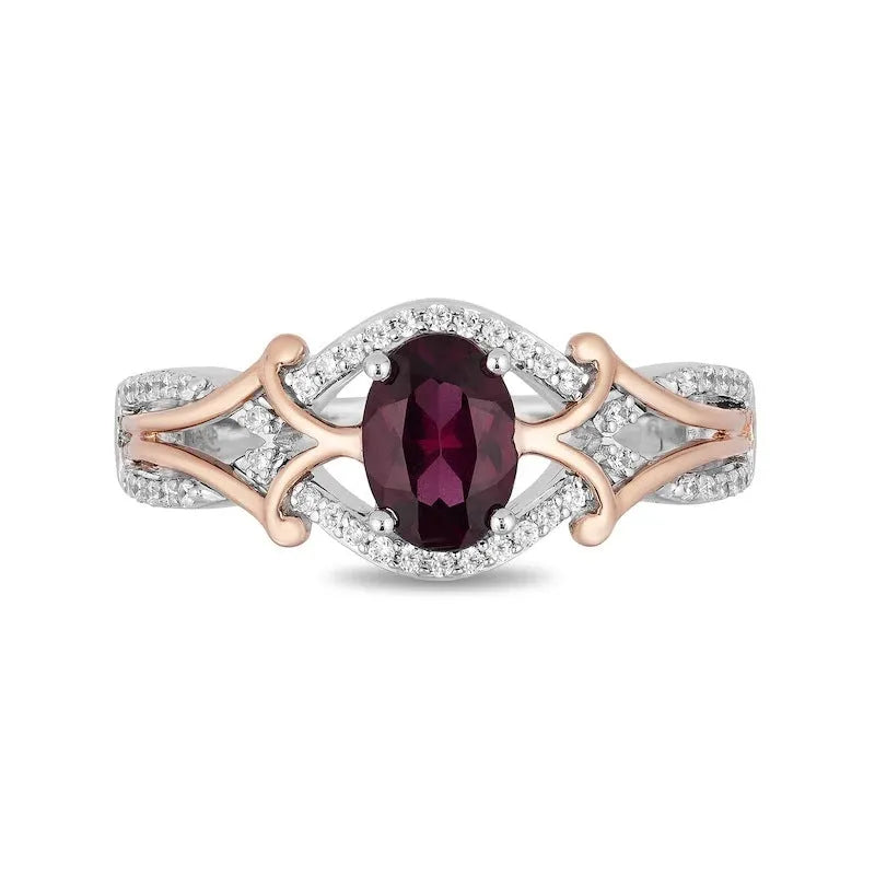 Women's copper ring with egg-shaped amethyst, micro inlaid zircon and colour separation plating, sizes 6-10