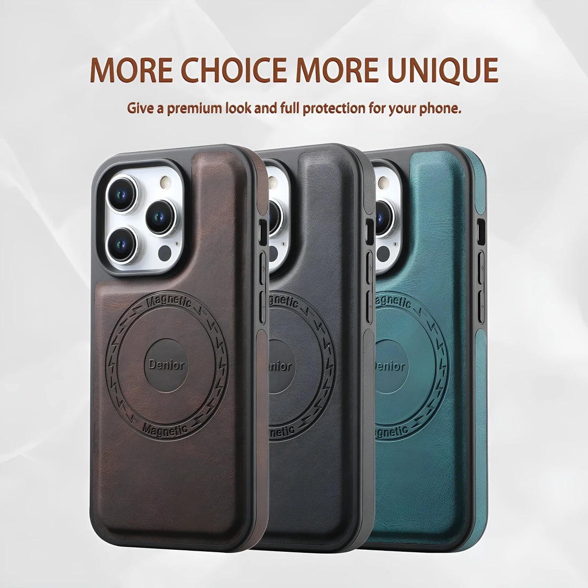Retro style magnetic wireless charging phone case in dark brown for iPhone 14 Pro Max