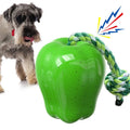 Green and red plastic dog molar toy with food dropping ball design for outdoor play