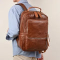 American vintage waterproof backpack 20-35L with PU lining and curved shoulder straps in black, brown, dark brown, or yellowish brown.