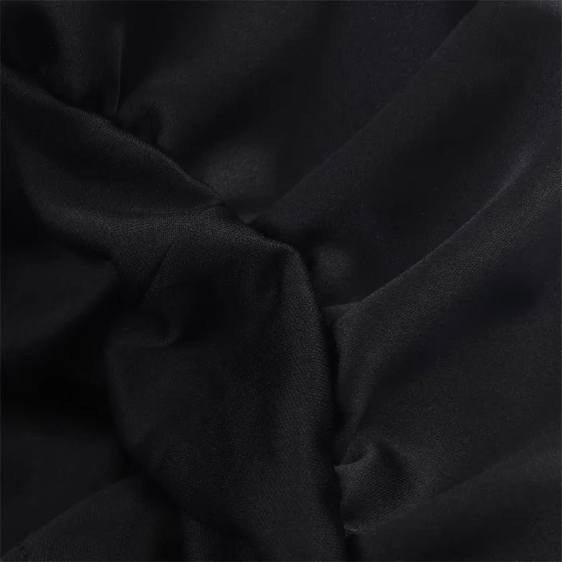 Women's simple stitching lace short dress in black with asymmetric hem and mid waist