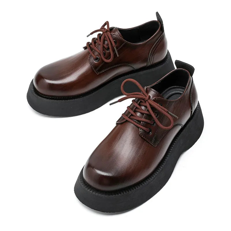 Men's large head leather shoes, cowhide upper, rubber sole, low-top, black or dark brown, sizes 38-44