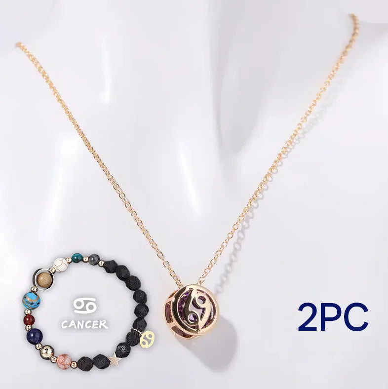 Natural stone beaded necklace and matching bracelet set laid flat, showing bead detail.