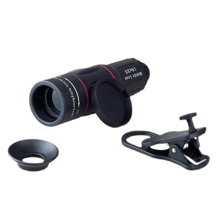Mobile phone long-focus telephoto lens bracket set with 18× monocular telescope standard set on a smartphone