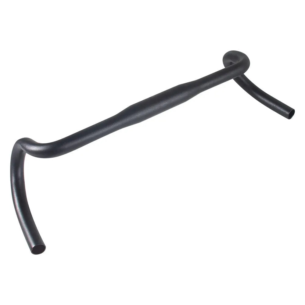 Black aluminium alloy bent handlebar for road bike with 420mm width and 31.8mm clamp diameter