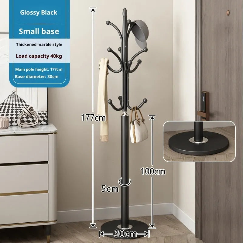 Floor-standing metal coat rack with vertical hanging points, shown in one of six colours