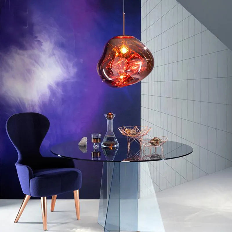 Nordic style irregular shaped glass lava lamp chandelier in a metallic finish