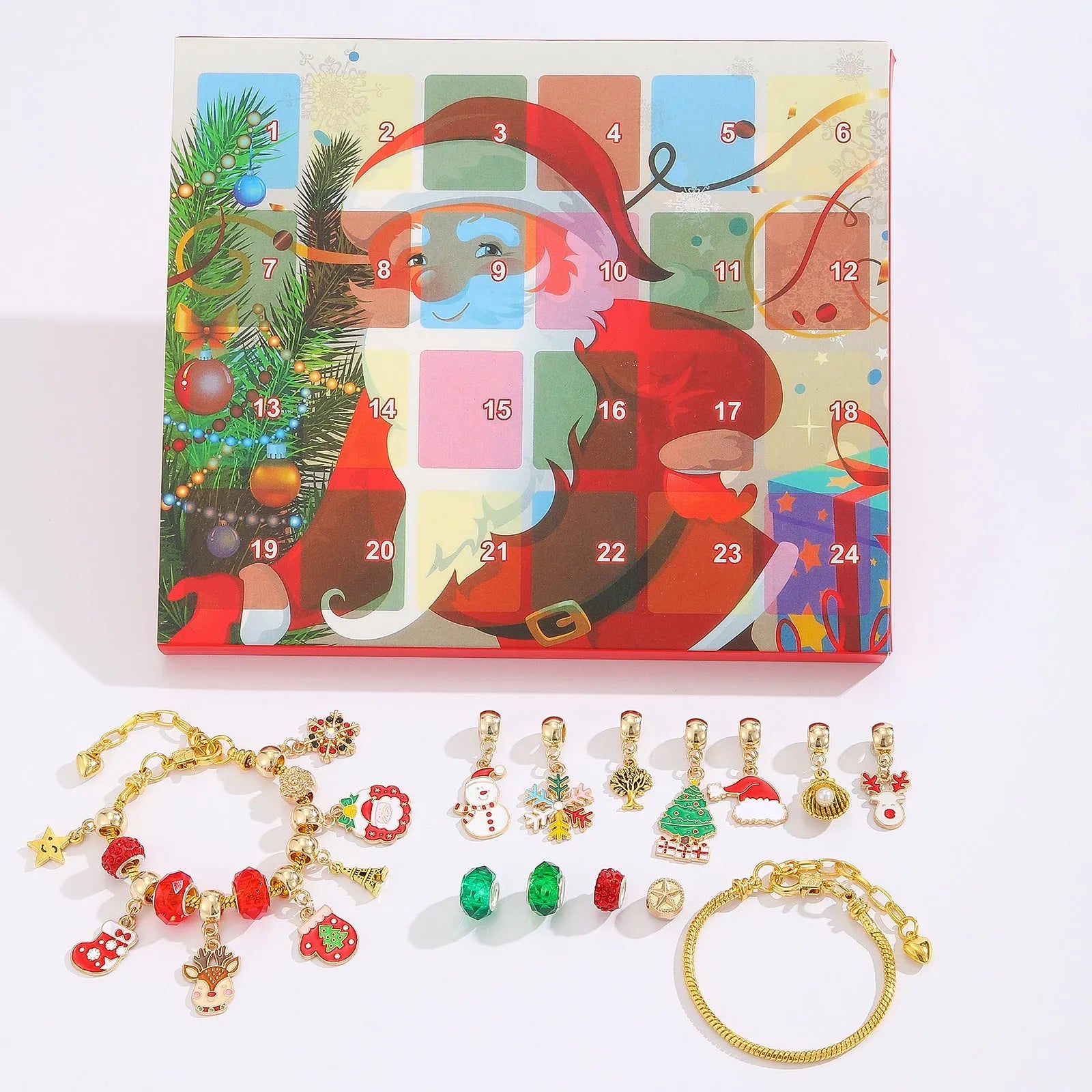 Christmas bead string jewelry gift box with electroplated alloy finish, cartoon style, multiple colour options displayed