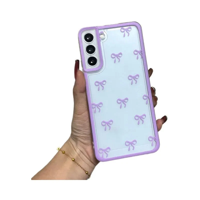 Transparent TPU phone case for Samsung with small bowknot three-dimensional relief design