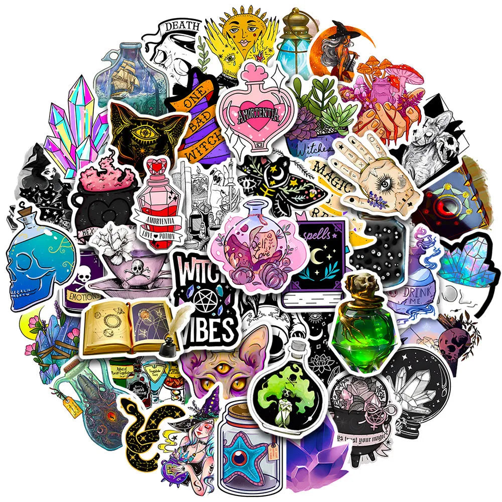 Set of 50 waterproof PVC graffiti stickers in various designs for luggage and smooth surfaces