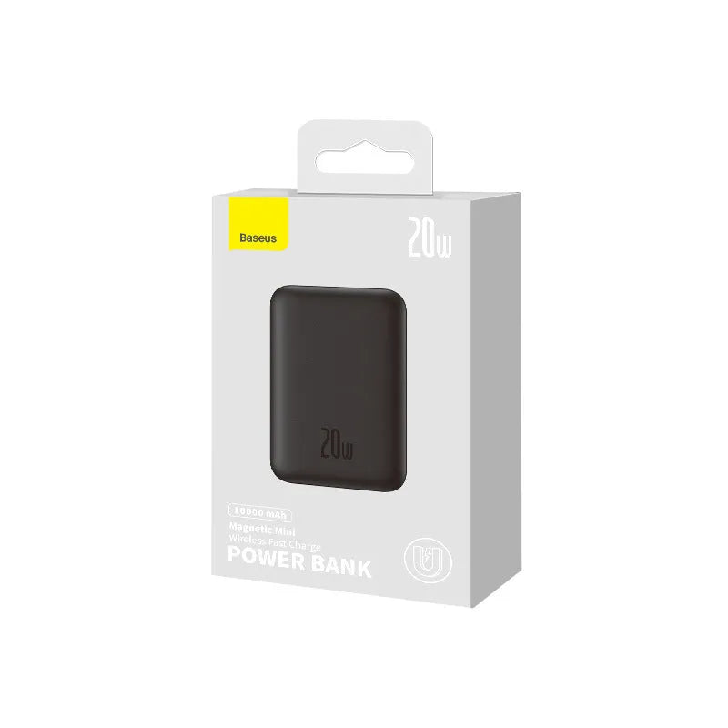 Magnetic wireless fast charging power bank with silicone shell in multiple colours showing compact dimensions