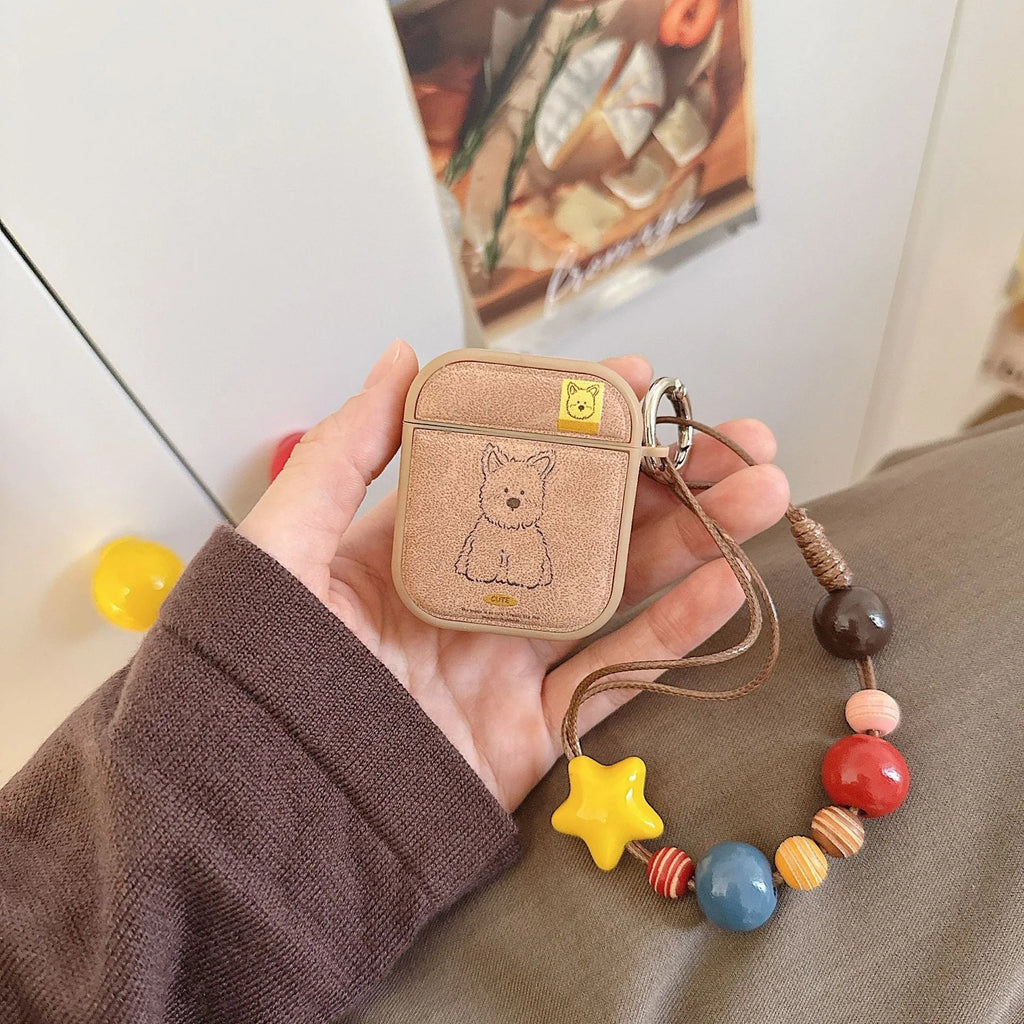 Brown dog magnetic TPU earphone sleeve for Apple AirPods with lanyard and all-inclusive cover