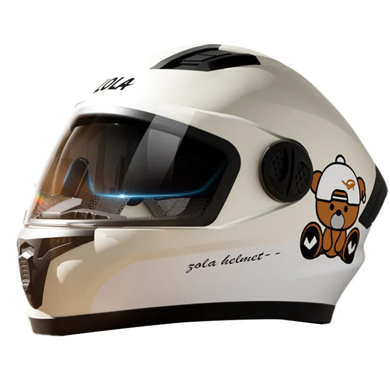 Full face motorcycle helmet with anti-fog double mirror, ABS shell, in black colour for commuting