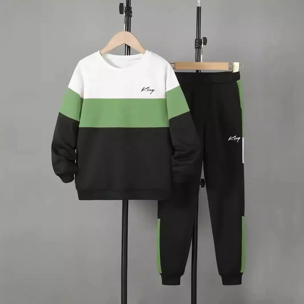 Design Sense boys cotton blend pullover hoodie and jogger trousers two-piece set in multicolour options