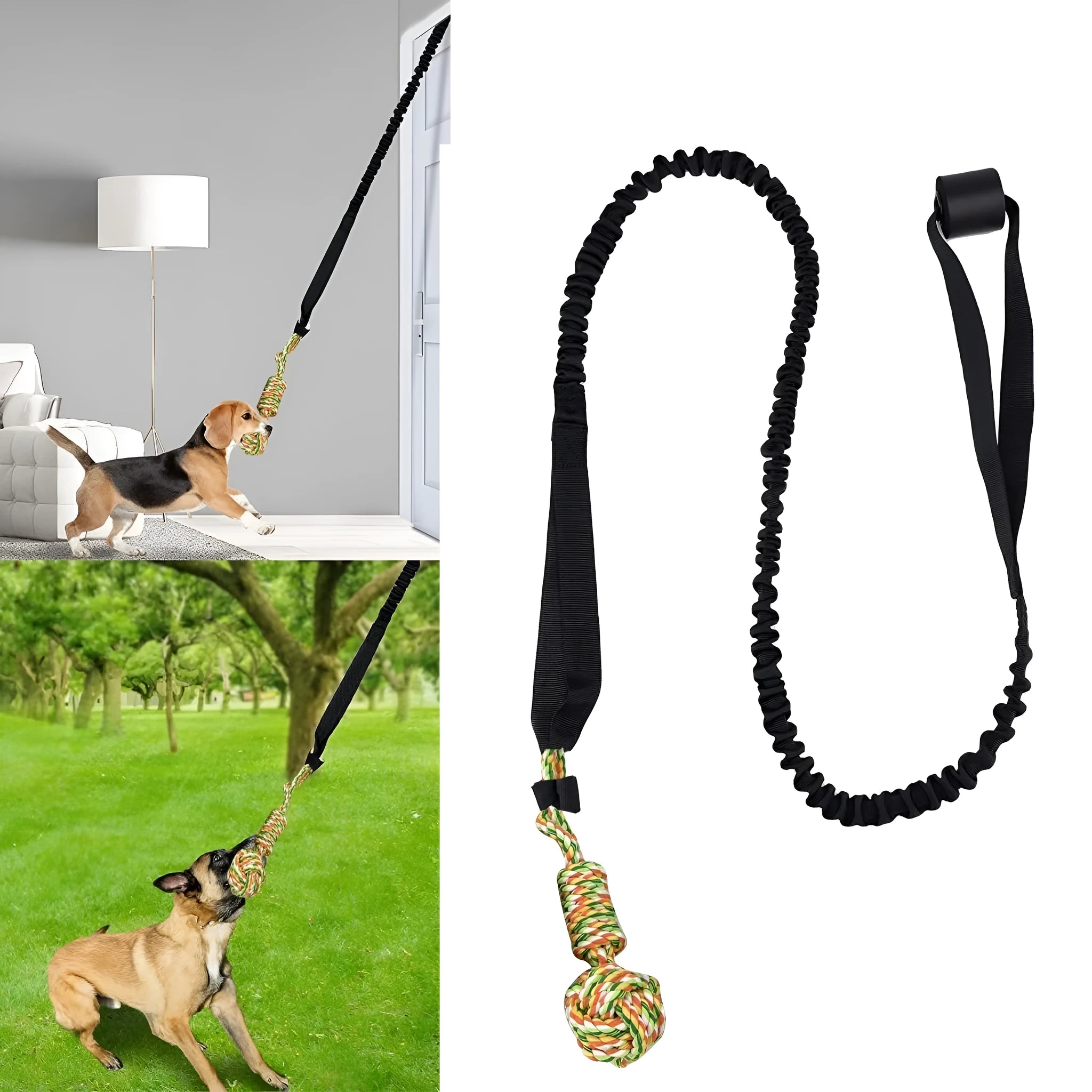 Woven cotton dog tug-of-war rope toy shown in grey, suitable for interactive play.
