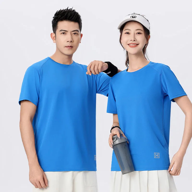 Ice silk quick-drying round neck slim fit top in black, grey, hole blue, light blue, navy blue or white, sizes S to 5XL