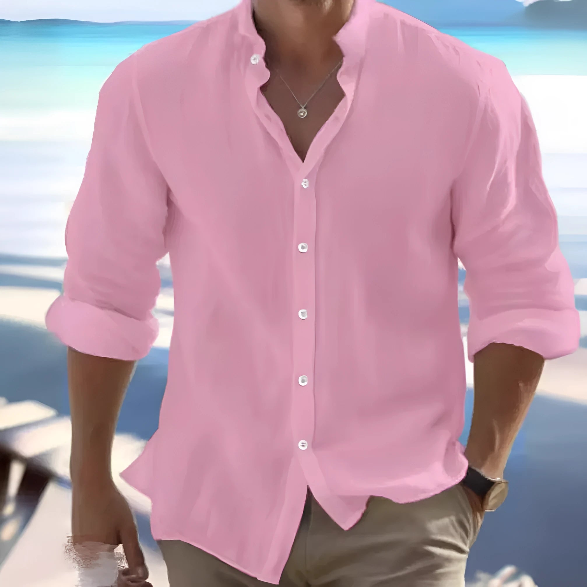 Men's light grey long-staple cotton pullover shirt for summer casual wear.