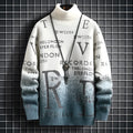 Men's gradient mink fleece turtleneck sweater slim fit in rice and green colour combination