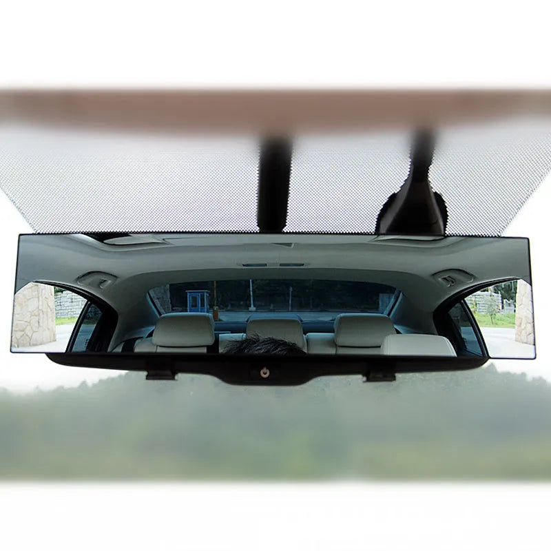 Black interior double curvature rearview mirror 300mm x 70mm for vehicles