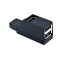 USB 2.0 mini portable splitter hub in black with four ports for laptop and desktop