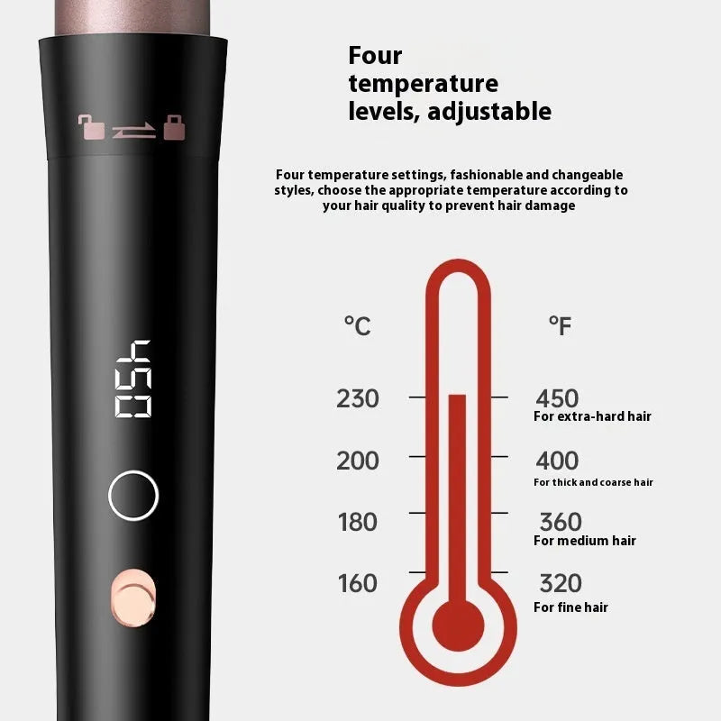 Rose gold five-in-one tube replacement hair curler with LCD display and multiple international plug compatibility