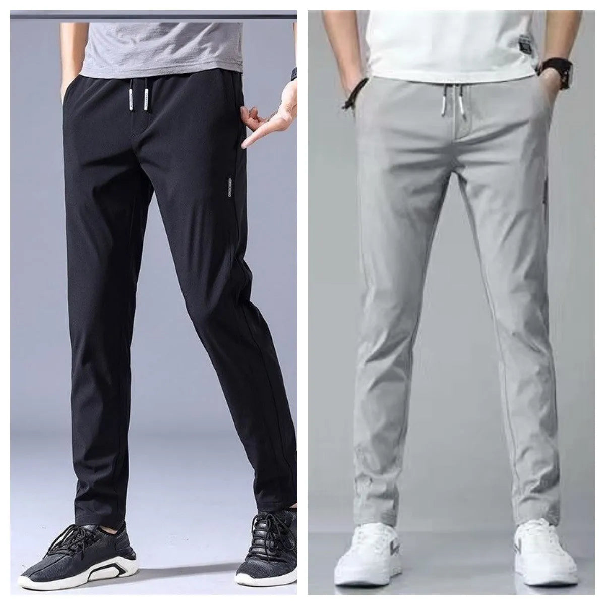 Men's loose straight drawstring sweatpants in khaki, summer casual thin trousers Korean version