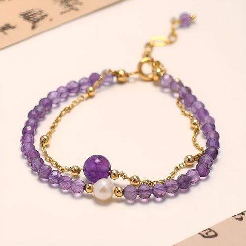 Amethyst Chinese-style crystal women's bracelet with electroplated finish and diamond-shaped stones