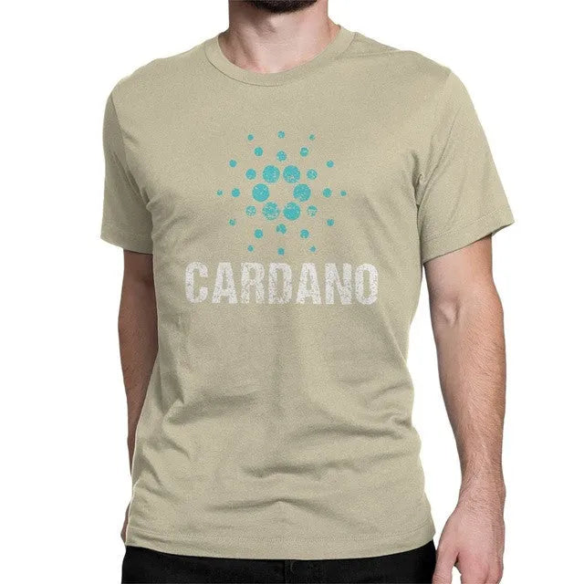 Cardano Ada logo vintage t-shirt for men, super slim cotton high collar top in black