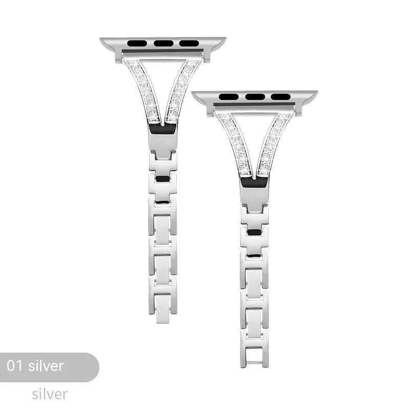 Metal diamond stainless steel watch strap for Apple Watch in silver, black, golden, or rose gold – fits 38/40/41mm and 42/44/45mm models