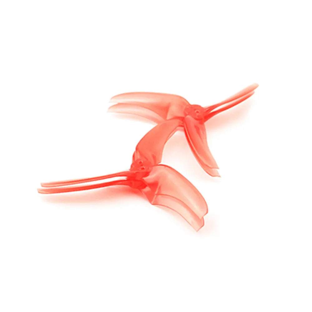 Four red plastic machete screw paddle blades, 90mm diameter, 2.8in pitch, on white background