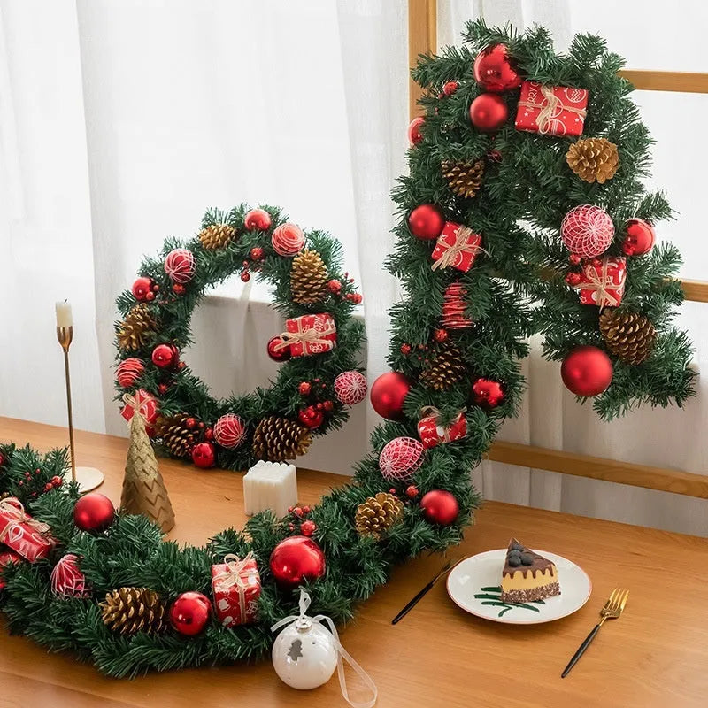 Christmas hanging vine ring wreath with red or golden gift bag, PVC decorative door hanging in 25cm, 35cm or 45cm
