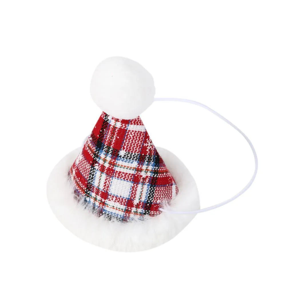 Red plaid triangle pet towel with tie-on bandana on a small dog, 60x45cm size, Christmas decoration