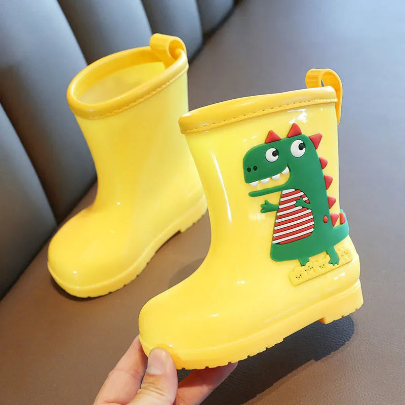 Children's dinosaur rain boots in pink, yellow, or blue with PVC upper and non-slip sole, inner length 14cm to 20cm