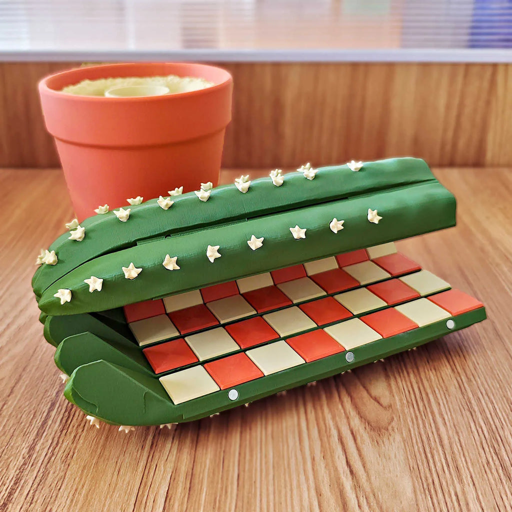 Full magnetic cactus succulent theme chess set with 24 3D printed PLA pieces on a board