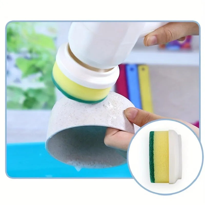 5-in-1 electric rotary brush cleaner with interchangeable heads for bathroom sink kitchen and window cleaning in white