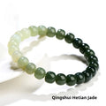 Natural clear water Hetian jade ball bracelet with round beads on a wrist.