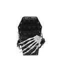 Square vertical one-shoulder handbag with single strap, embossed detail, and phone pocket