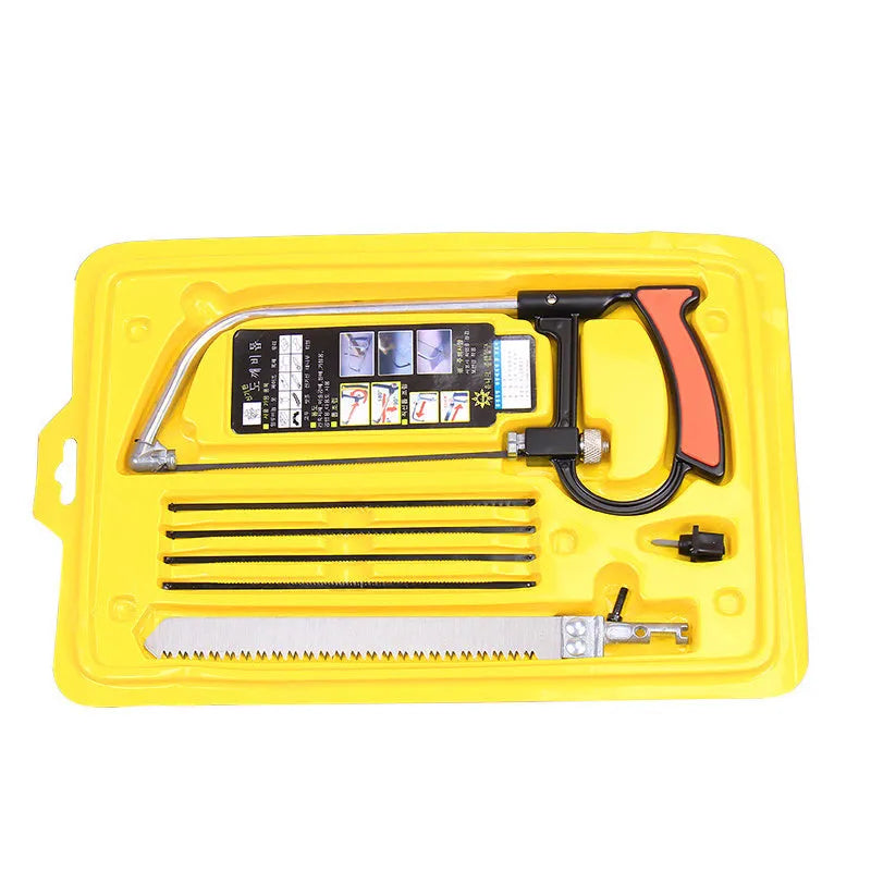 Seven-in-one alloy steel hand saw set with compact storage, blades for wood plastic and metal cutting