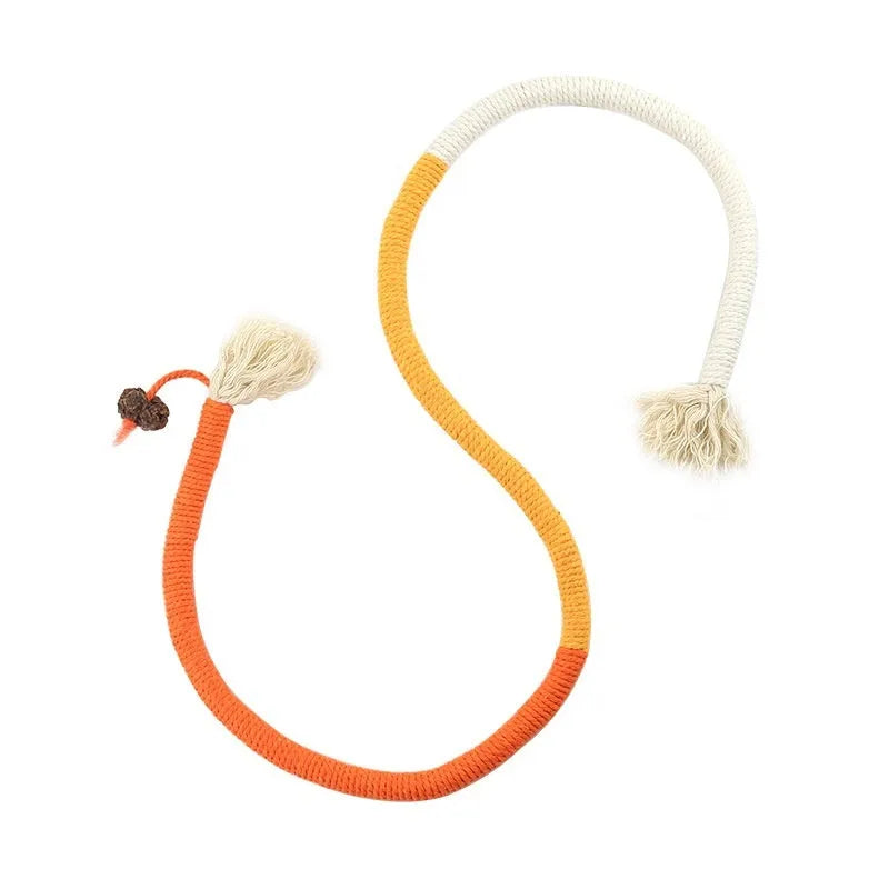 Cotton thread cat teaser stick bite rope toy in full orange, absolute purple or traffic lights, single pack