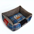 Dog pet cushion mat in red plaid, scratch and bite resistant, size options S M L, includes pet nest