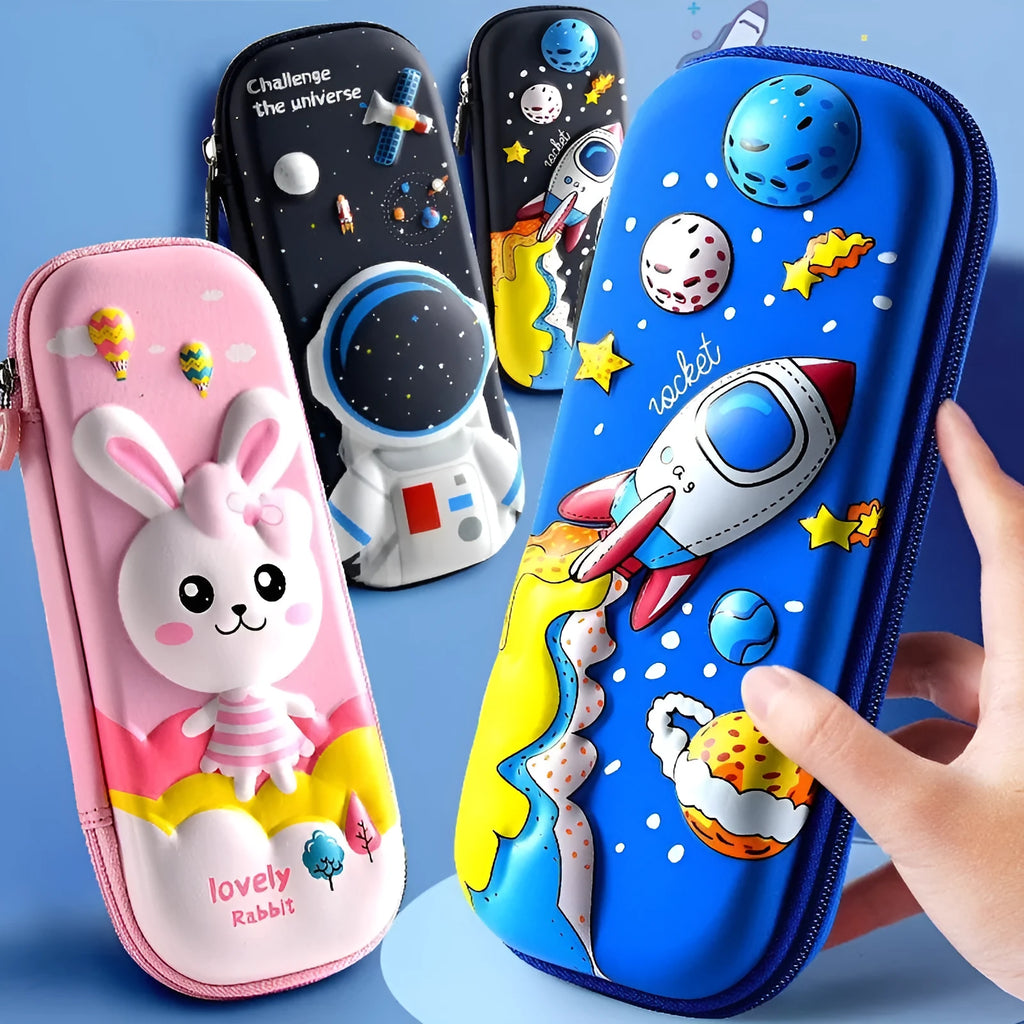 3D leather pencil case with embossed character design showing detailed astronaut or fantasy creature artwork
