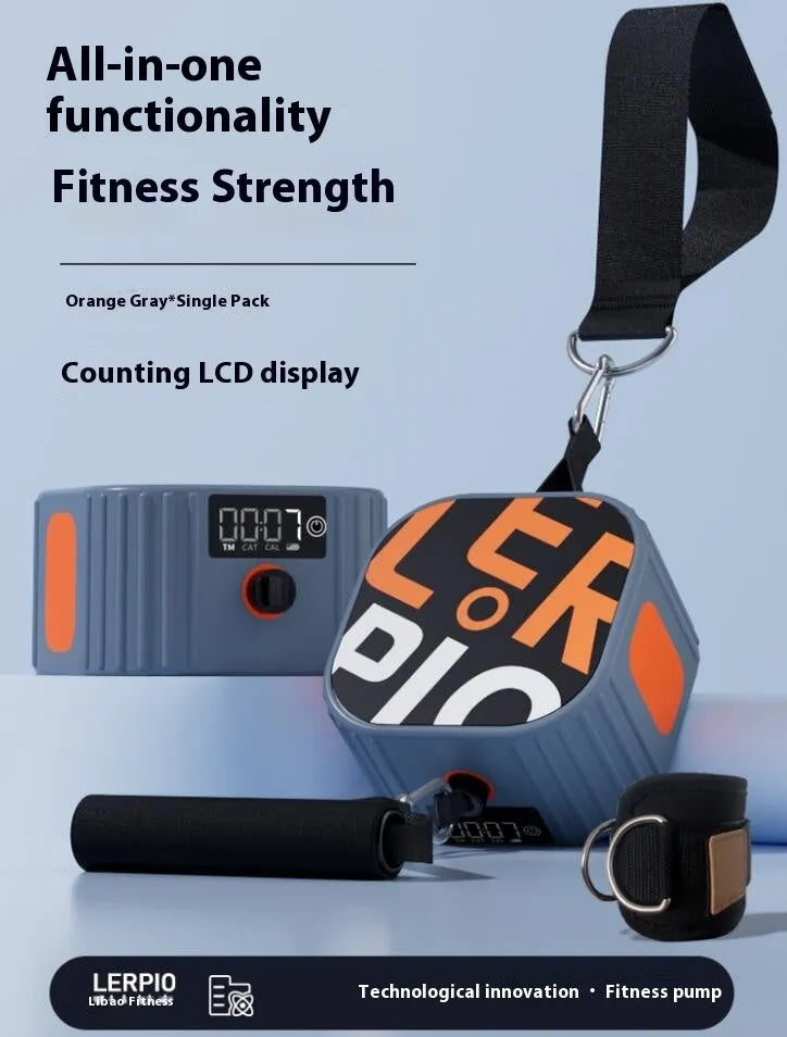 Blue-grey resistance training tensioner with adjustable 2-20kg mechanism for full body exercise