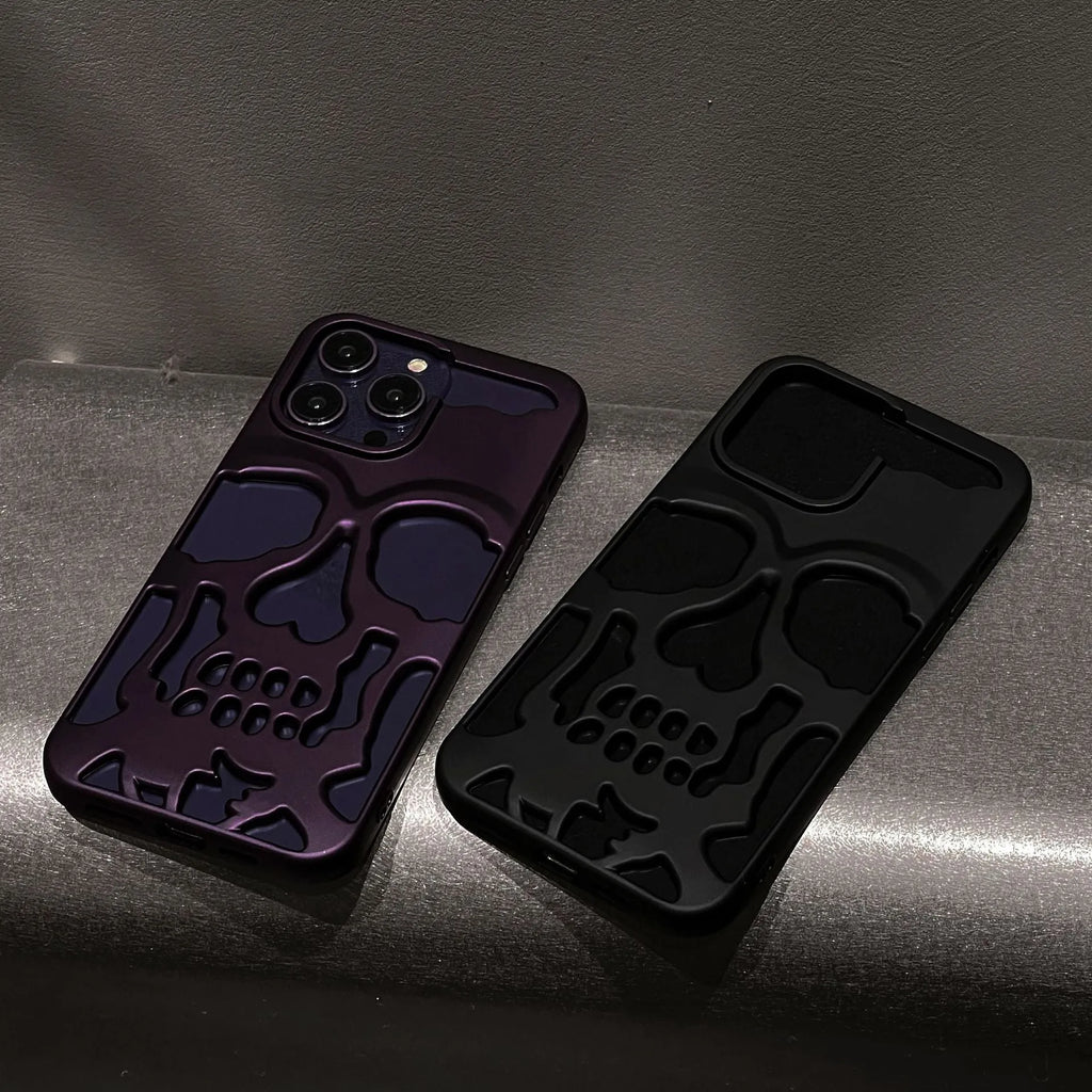 Frosted skull TPU phone case in matte black with hollow protective cover for iPhone