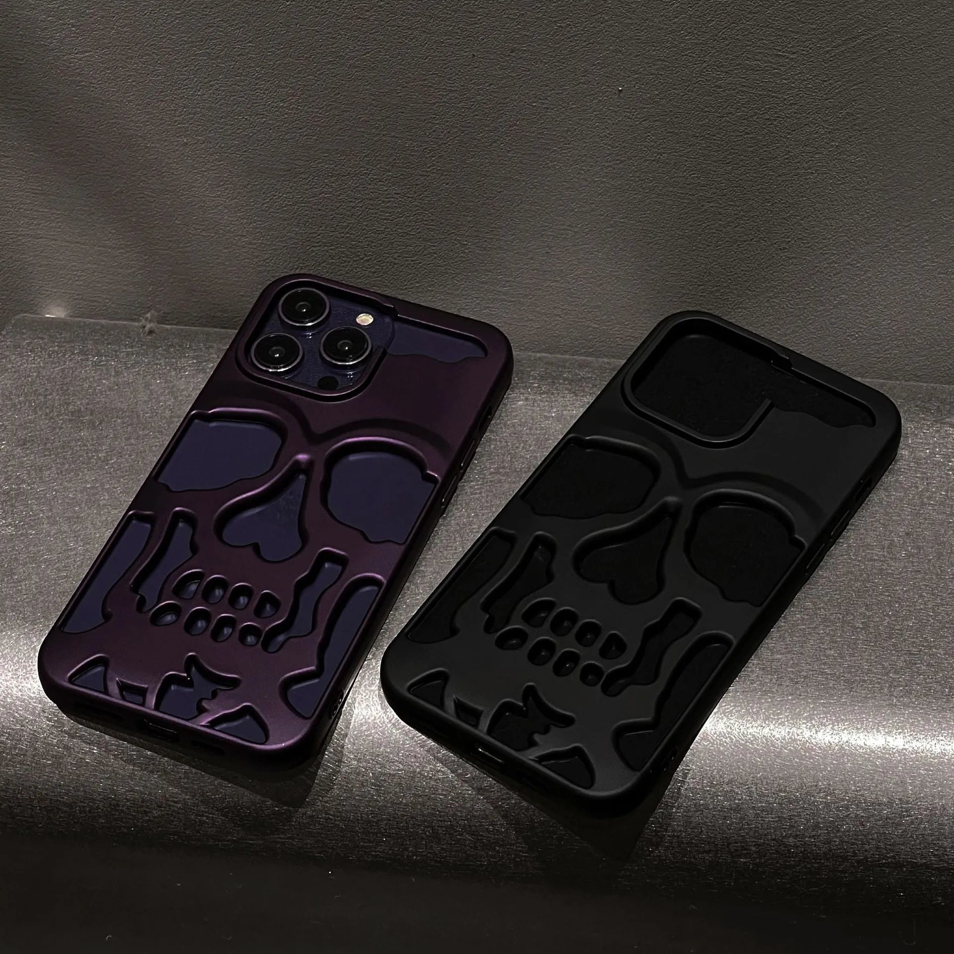 Frosted skull TPU phone case in matte black with hollow protective cover for iPhone