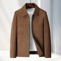 Men's slim fit lapel casual coat in dark blue, showcasing the shirt-style collar and front button closure.