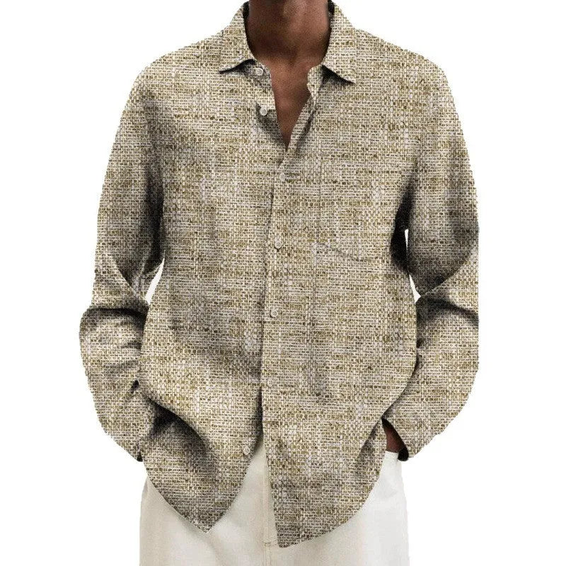 Men's multi-colour pattern long sleeve shirt in cardigan style with elastic polyester fabric